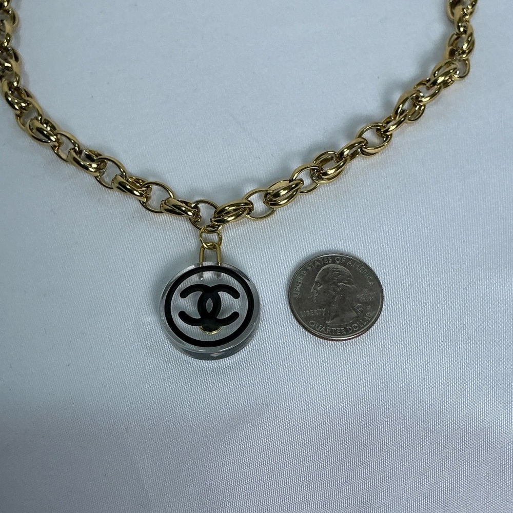 Open Link Gold Chain Necklace with Chanel Pendant - Picture 5 of 7